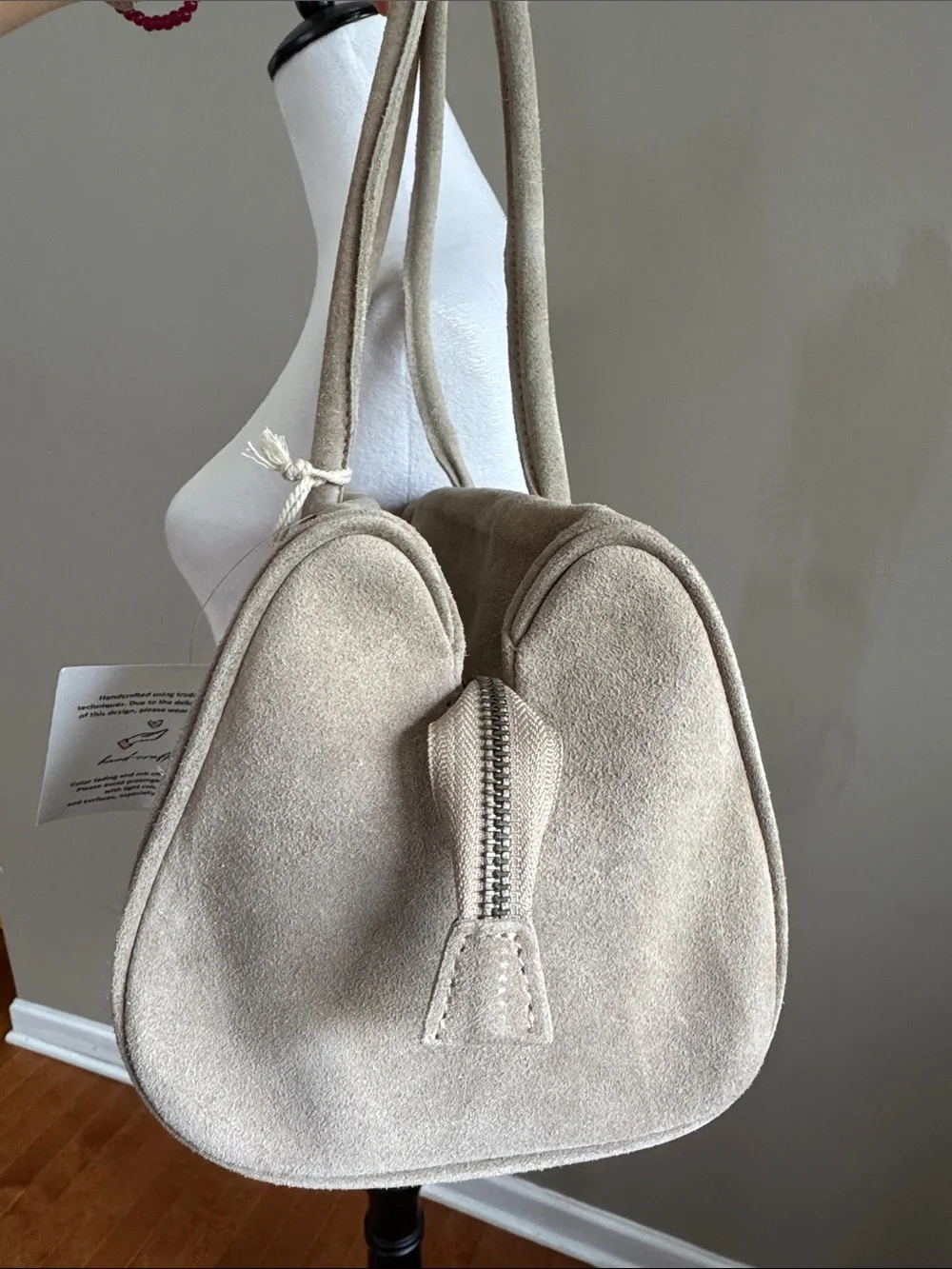 Free People‎ Sierra Suede Leather Tubular Shoulder Bag Purse in Taupe - NEW
